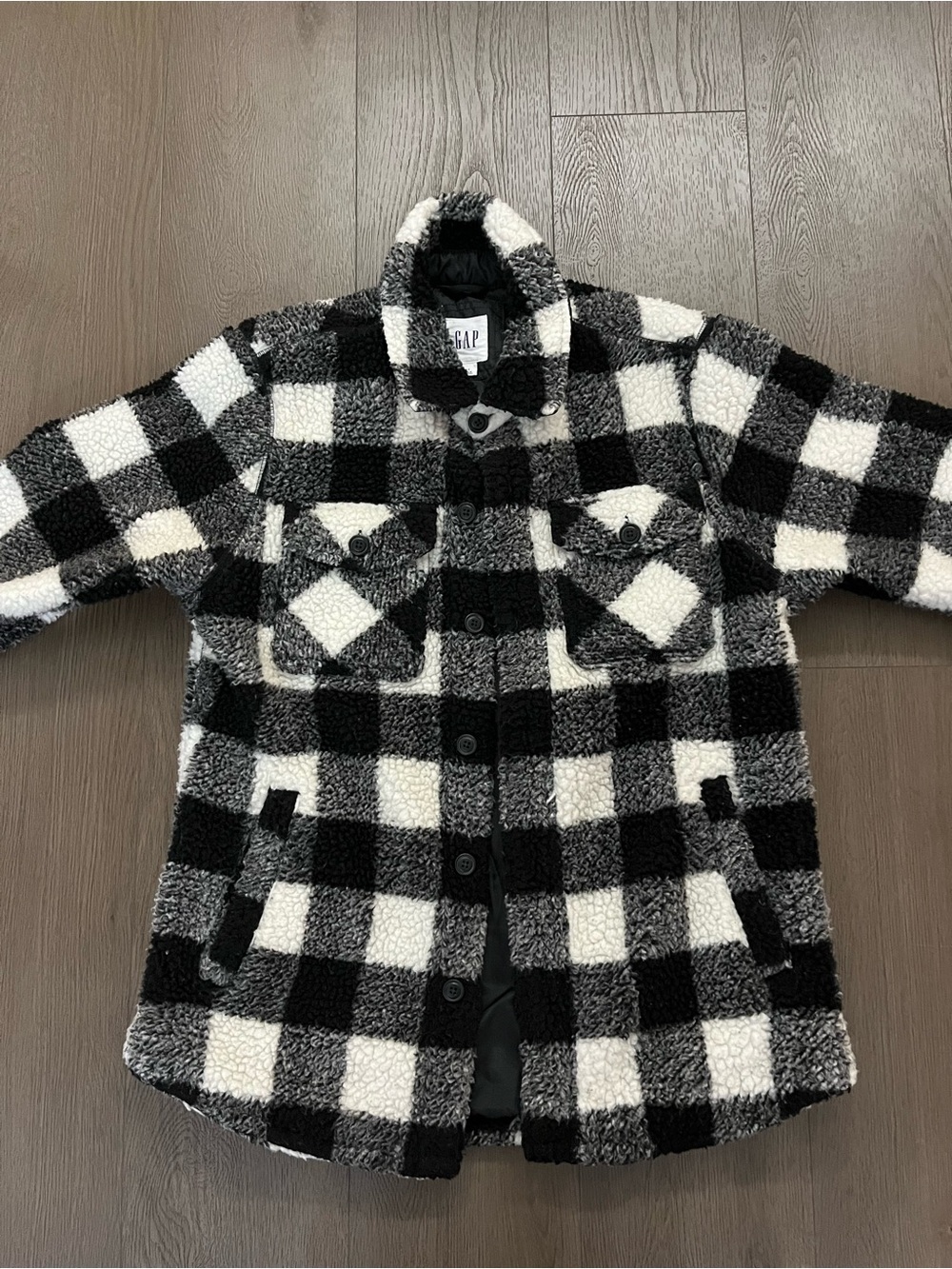 GAP Black & White Check Sherpa Shacket